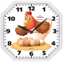 Relógio Gama Branco Galinha Oitavado Plashome Cozinha Sala Escritório