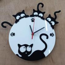 Relógio Gatos Petshop Sala Cozinha Escritório Quarto Branco Com Preto - AGV CRIAÇÕES