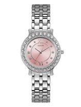 Relógio GUESS em aço inoxidável com cristal rosa em tom prateado U1062L2