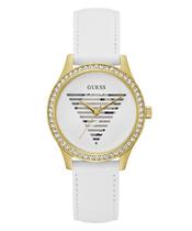 Relógio GUESS Feminino 38mm - Pulseira e Mostrador Brancos, Capa Dourada