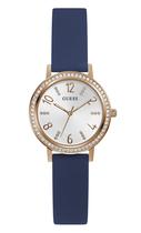 Relógio GUESS Ladies, 32 mm, pulseira azul, mostrador branco, estojo em ouro rosa
