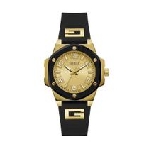 Relógio GUESS Ladies 38 mm, pulseira de silicone preta, capa bicolor