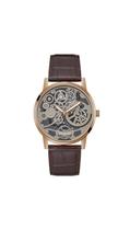 Relógio GUESS para homens, 42 mm, estojo, mostrador esquelético, couro marrom