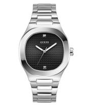 Relógio GUESS para homens, estojo de 42 mm, pulseira prateada, mostrador preto