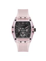 Relógio GUESS para homens, estojo de 43 mm, mostrador preto, pulseira rosa