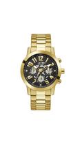 Relógio GUESS para homens, pulseira dourada, mostrador preto, caixa de 44 mm