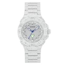 Relógio GUESS, tamanho médio, 42 mm, pulseira branca, mostrador branco, resistente à água