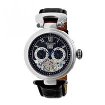 Relógio HERITOR Ganzi Semi-Skeleton com pulseira de couro prateada/preta