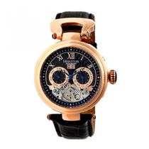 Relógio HERITOR Ganzi Semi-Skeleton Leather em ouro rosa/preto