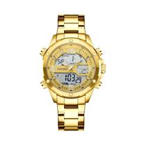 Relógio Híbrido Masculino De 45 Mm, Display Digital De Quartzo, Ponteiros Luminosos, Alarme, Data,