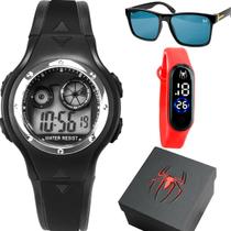relogio homem aranha digital infantil + caixa + oculos sol luz presente qualidade premium criança menino ajustavel data