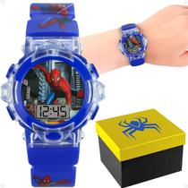 relogio homemaranha silicone infantil digital led + caixa presente luz esportivo menino azul data ajustavel criança
