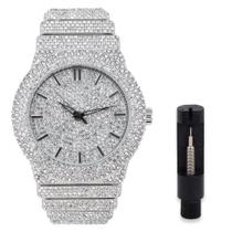 Relógio ICE STAR totalmente cravejado com diamantes simulados, quartzo, 46 mm