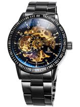Relógio IK Automatic Self-wind Skeleton Steampunk Black Steel