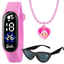 Relogio infantil barbie digital + colar + oculos proteção uv criança pulseira ajustavel rosa menina