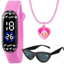 relogio infantil barbie digital + colar + oculos proteção uv rosa pulseira ajustavel menina presente prova dagua original qualidade premium relogio infantil barbie digital + colar + oculos proteção uv rosa pulseira ajustavel menina presente prova dagua original qualidade premium