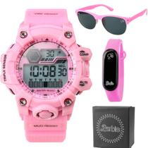 Relogio Infantil Barbie Menina Digital Led Prova Dagua Feminino Esportivo Silicone + Óculos Sol Proteção Uv Original