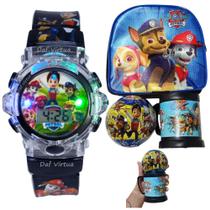Relogio Infantil Com Mochila Caneca Patrulha Canina Musical Luzes Digital