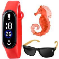 relógio infantil dagua digital prova + oculos proteção uv qualidade premium menino criança fundo mar pulseira ajustavel