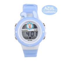Relógio Infantil Digital Azul Coelhinho LED WR50M