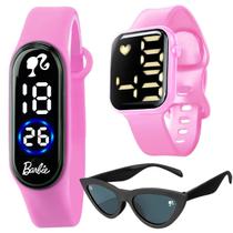 relogio infantil digital barbie rosa + oculos proteção uv + relogio digital infantil rosa barbie resistente preto menina