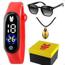 Relogio Infantil Digital Iron Man + Caixa + Oculos acetato original menino criança proteção uv led preto ajustavel Relogio Infantil Digital Iron Man + Caixa + Oculos acetato original menino criança proteção uv led preto ajustavel