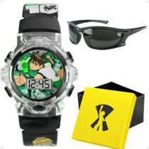 relogio infantil digital led ben10 sol + caixa oculos original silicone heroi luz menino verde qualidade premium data