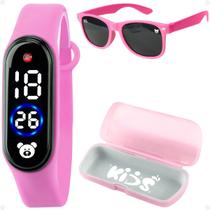 Relogio Infantil Digital Led + Oculos Protecao UV ajustavel original acetato qualidade premium rosa social silicone pink