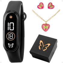 Relogio Infantil Digital Led Preto + Brincos Colar + Caixa silicone qualidade premium original criança social presente