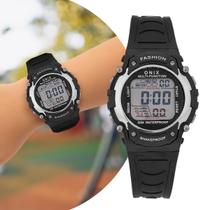 Relógio Infantil Digital Masculino de Pulso com Pulseira de Silicone Preto Onix