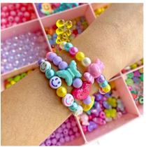 Relógio Infantil Digital Menina Esporte Silicone + Kit Miçangas Coloridas para Montar Colar Pulseiras Anél Fio Silicone