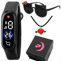 relogio infantil digital menina+ oculos sol + colar + caixa kids prova dagua criança preto coração relogio infantil digital menina+ oculos sol + colar + caixa kids prova dagua criança preto coração