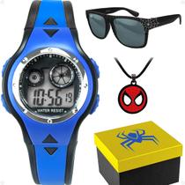 Relogio Infantil Digital Menino + Colar + Oculos Sol luz praia qualidade premium azul silicone ajustavel original menino
