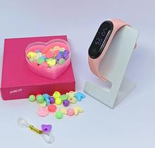 Relógio Infantil Digital para Menina Bracelete Silicone + Kit miçangas para Montar Colar Pulseiras Anél Pingentes Letras