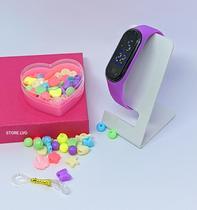 Relógio Infantil Digital para Menina Bracelete Silicone + Kit miçangas para Montar Colar Pulseiras Anél Pingentes Letras