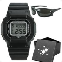 Relógio Infantil Digital Preto Led + Óculos Proteção Uv +