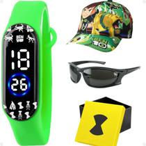 relogio infantil digital + relogio digital infantil oculos protecao uv bone ben 10 menino silicone original verde luz relogio infantil digital + relogio digital infantil oculos protecao uv bone ben 10 menino silicone original verde luz