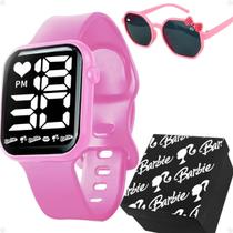 Relogio infantil digital rosa + caixa + oculos proteção uv barbie pink menina presente silicone delicado garantia social