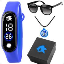 relogio infantil digital sonic + oculos sol + colar + caixa kids azul esportivo presente azul led relogio infantil digital sonic + oculos sol + colar + caixa kids azul esportivo presente azul led