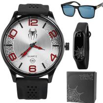 relogio infantil homem aranha + oculos uv protecao + caixa original esportivo casual silicone ajustavel preto social