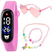 Relógio infantil led digital prova dágua kit colar pulseira e óculos proteção uv presente