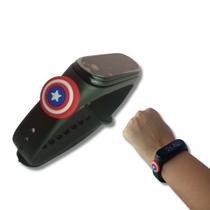 Relógio Infantil Menino Capitão América Escudo Digital Preto A Prova Dagua