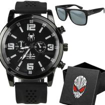 relogio infantil silicone preto aranha + oculos sol + caixa presente oracao pai nosso grande resistente religioso pesado