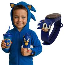 Relógio Infantil Sonic Com Copo Infantil Mais Boneco Sonic Menino Para Crianças Novo