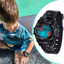 Relógio Infantil Verde Camuflado Data Hora Cronometro Alarme e Luz Led Prova D'água Xinjia XJ861