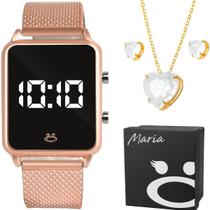 Relogio Inox Aco Feminino Digital + Caixa pulseira ajustável qualidade premium quadrado rose social strass casual Relogio Inox Aco Feminino Digital + Caixa pulseira ajustável qualidade premium quadrado rose social strass casual