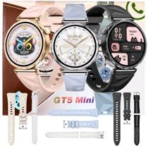 Relógio Inteligente GT5 Mini Smartwatch Feminino Delicado 41mm Gps Nfc Responde Whatsss 2 Pulseiras
