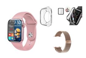 Relógio Inteligente Hw16 Feminino Rosa Kit Pelicula Case Pulseira Extra Bluetooth Android iOS Nf