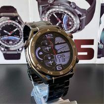 Relogio Inteligente Masculino Smart Watch Redondo C/2 Pulseira Extra Android iOS X5 Preto