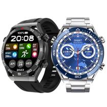 Relogio Inteligente Masculino Smart Watch Redondo Com 2 Pulseira Extra Android iOS Hw5 Max Amoled